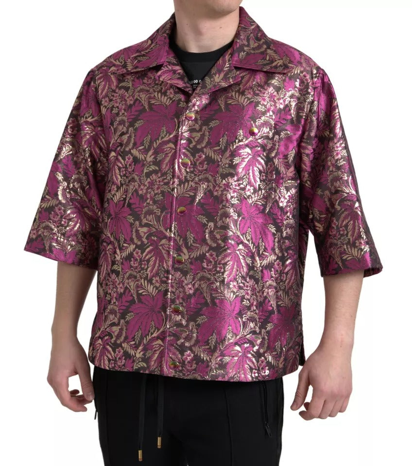 Dolce &amp; Gabbana Fuchsia Pink Floral Jacquard Button Down Shirt