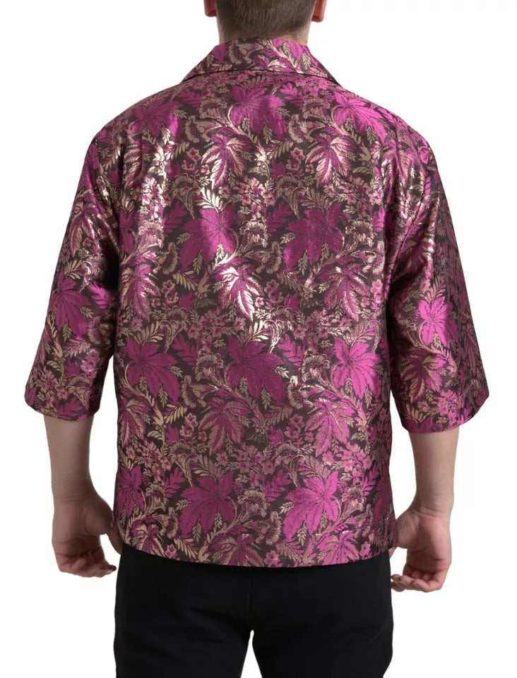 Dolce &amp; Gabbana Fuchsia Pink Floral Jacquard Button Down Shirt