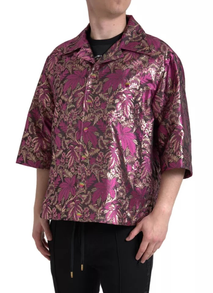 Dolce &amp; Gabbana Fuchsia Pink Floral Jacquard Button Down Shirt