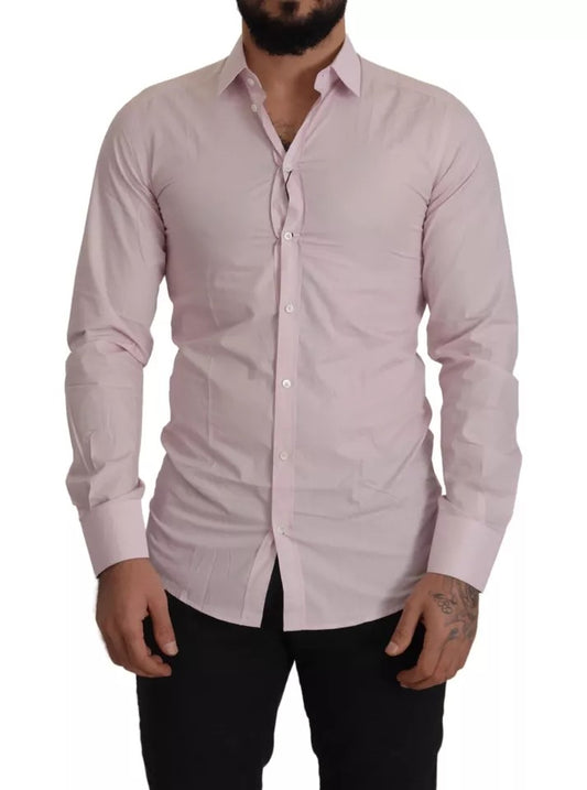 Dolce &amp; Gabbana Light Pink Cotton Dress Formal Men GOLD Shirt