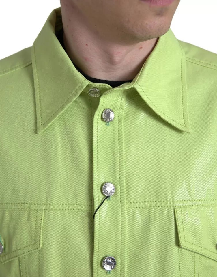 Dolce &amp; Gabbana Green cotton shirt with collar and casual button closure