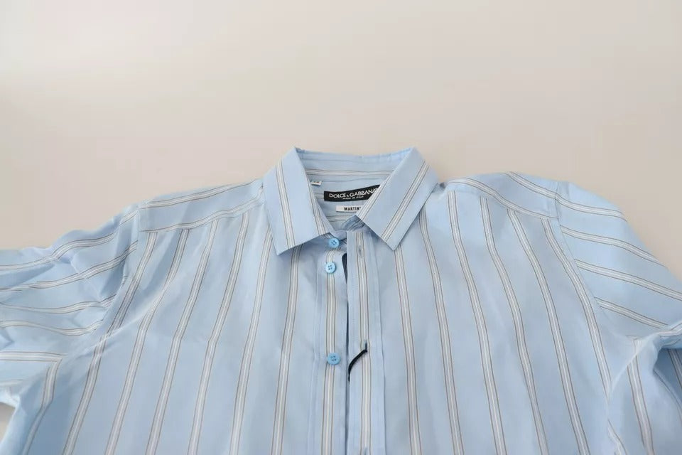 Dolce &amp; Gabbana Blue Striped Silk Dress MARTINI Shirt