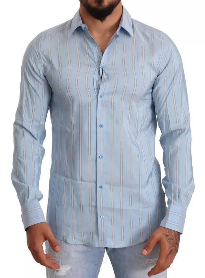 Dolce &amp; Gabbana Blue Striped Silk Dress MARTINI Shirt