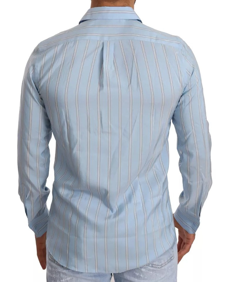 Dolce &amp; Gabbana Blue Striped Silk Dress MARTINI Shirt