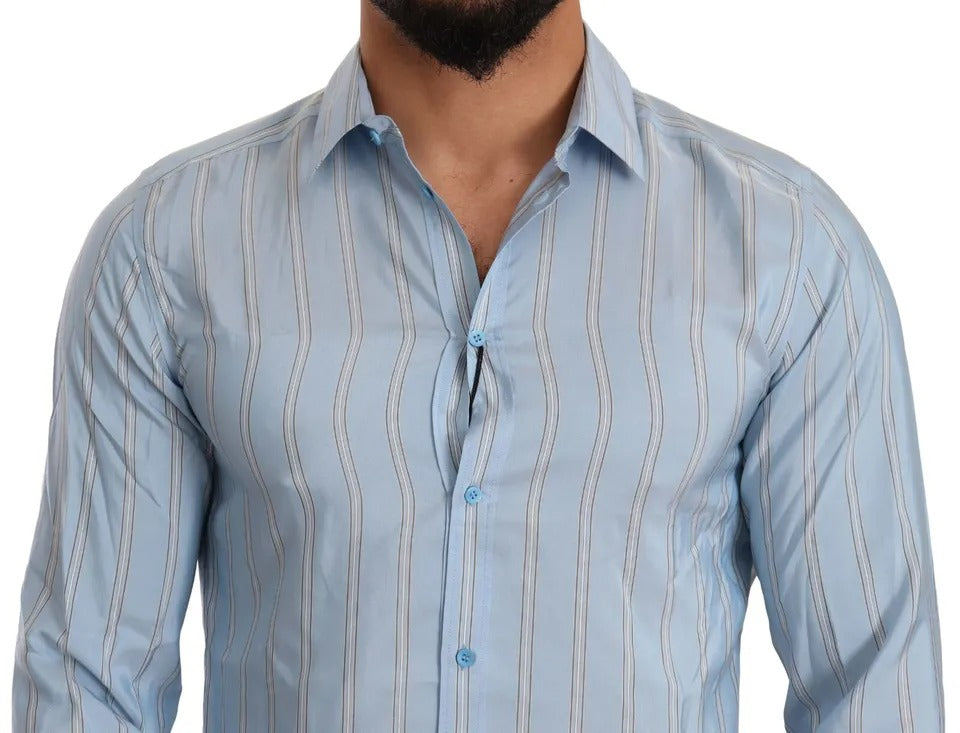 Dolce &amp; Gabbana Blue Striped Silk Dress MARTINI Shirt