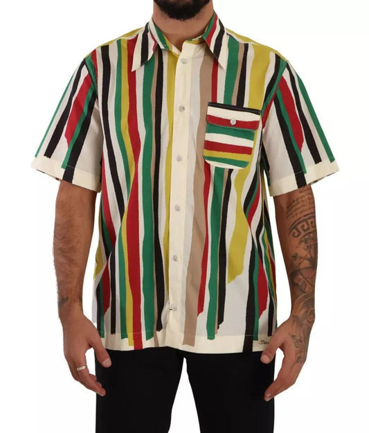 Dolce &amp; Gabbana multicolored striped cotton shirt with short sleeves