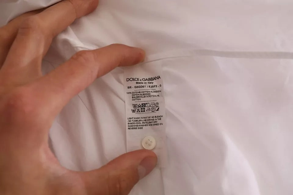 Dolce &amp; Gabbana White GOLD Muodollinen puuvillainen smokkipaita