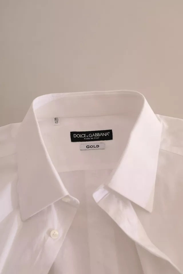 Dolce &amp; Gabbana White GOLD Muodollinen puuvillainen smokkipaita