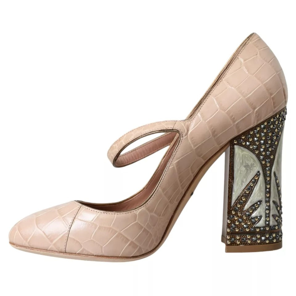 Dolce &amp; Gabbana Beige Leather Mary Janes Embellished Shoes