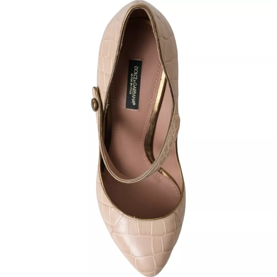 Dolce &amp; Gabbana Beige Leather Mary Janes Embellished Shoes