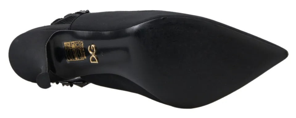 Dolce &amp; Gabbana Black Embellished Charmeuse Slingback Heels Shoes