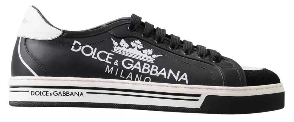 Dolce &amp; Gabbana Black Leather Crown Milano Sneakers Casual Shoes