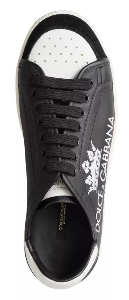 Dolce &amp; Gabbana Black Leather Crown Milano Sneakers Casual Shoes