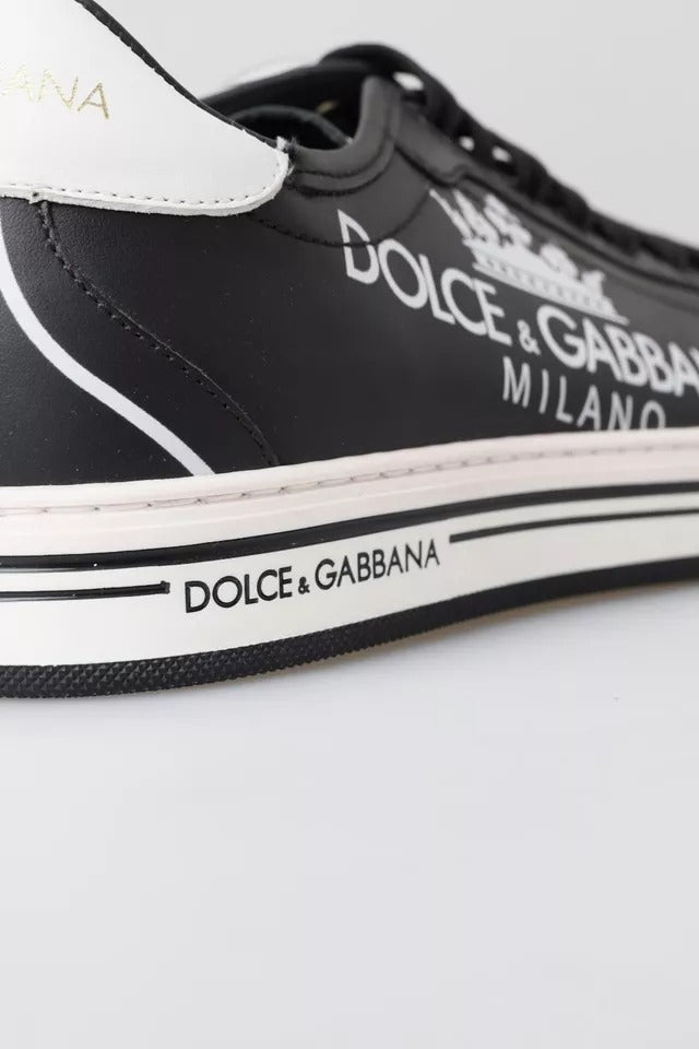 Dolce &amp; Gabbana Black Leather Crown Milano Sneakers Casual Shoes