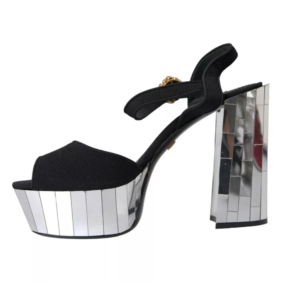 Dolce &amp; Gabbana Black Mirror Heels Crystal Platform Sandals -kengät