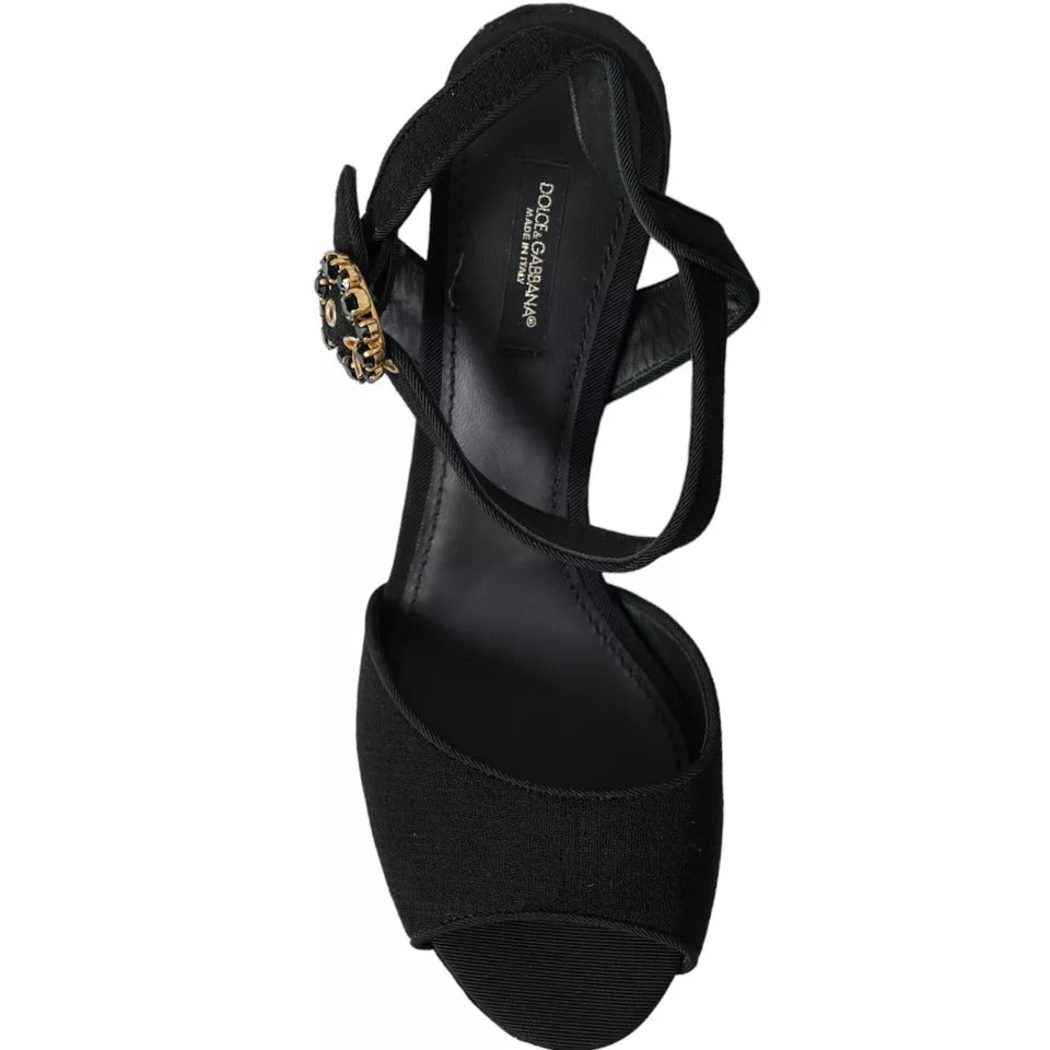 Dolce &amp; Gabbana Black Mirror Heels Crystal Platform Sandals -kengät