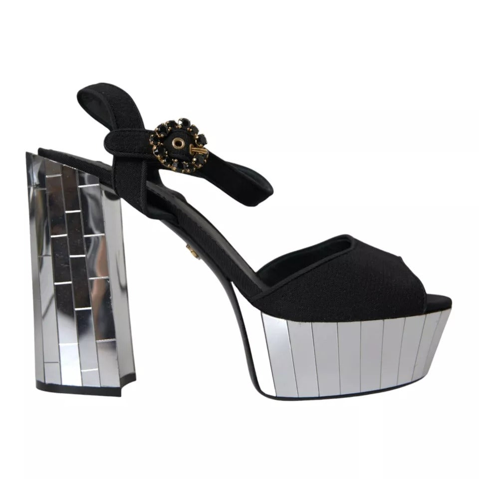 Dolce &amp; Gabbana Black Mirror Heels Crystal Platform Sandals -kengät