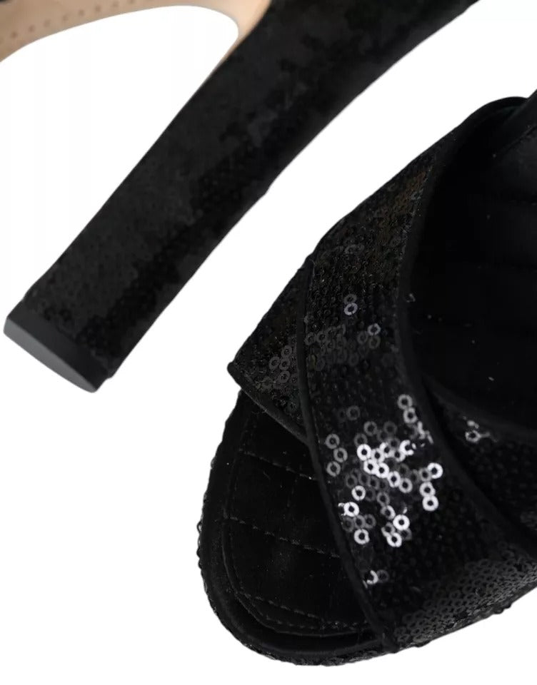 Dolce &amp; Gabbana Black Sequin Ankle Strap Heels Sandaalit Kengät