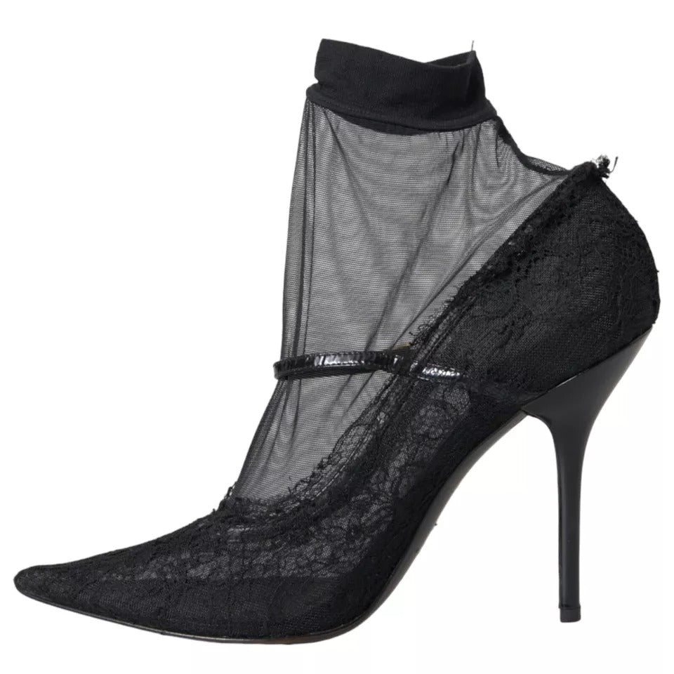 Dolce &amp; Gabbana Black Tulle Stretch Boots Pumps Shoes