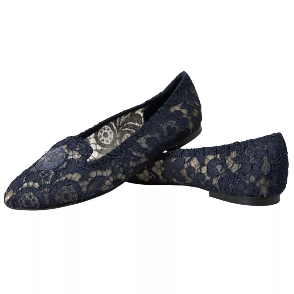 Dolce &amp; Gabbana tummansininen Taormina Lace Slip On Flats -kengät