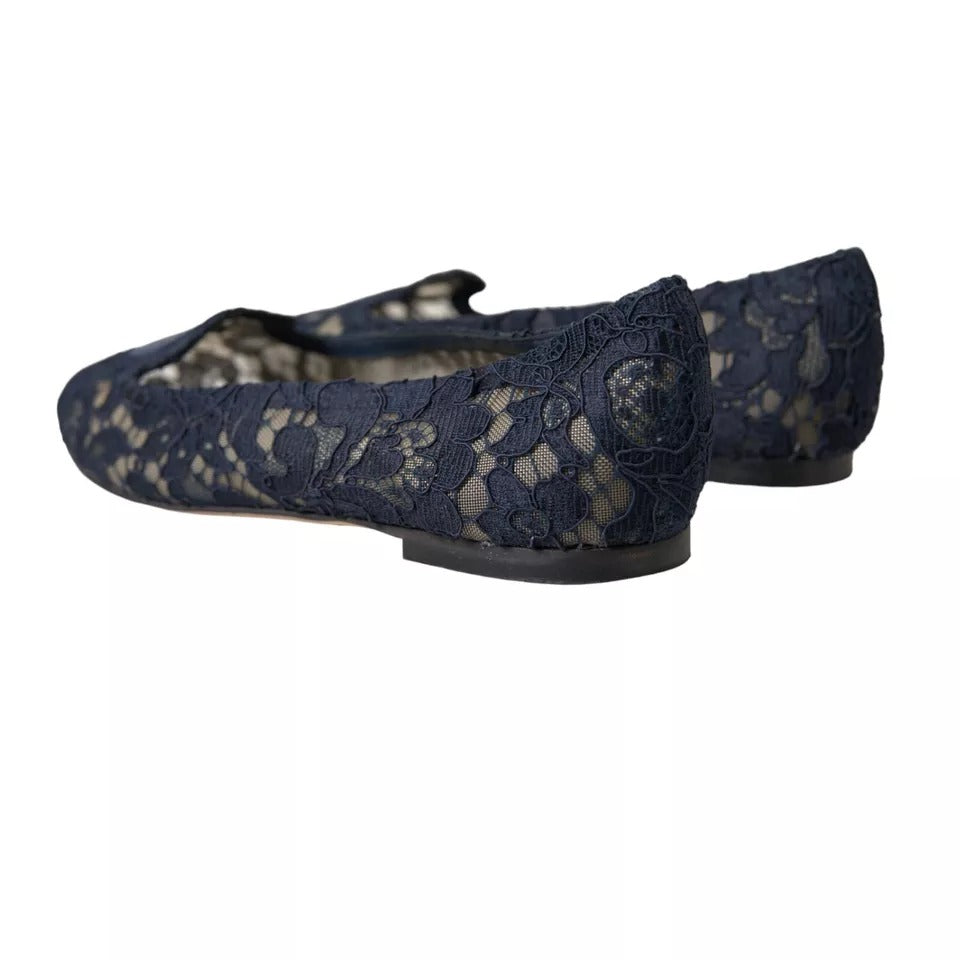 Dolce &amp; Gabbana tummansininen Taormina Lace Slip On Flats -kengät