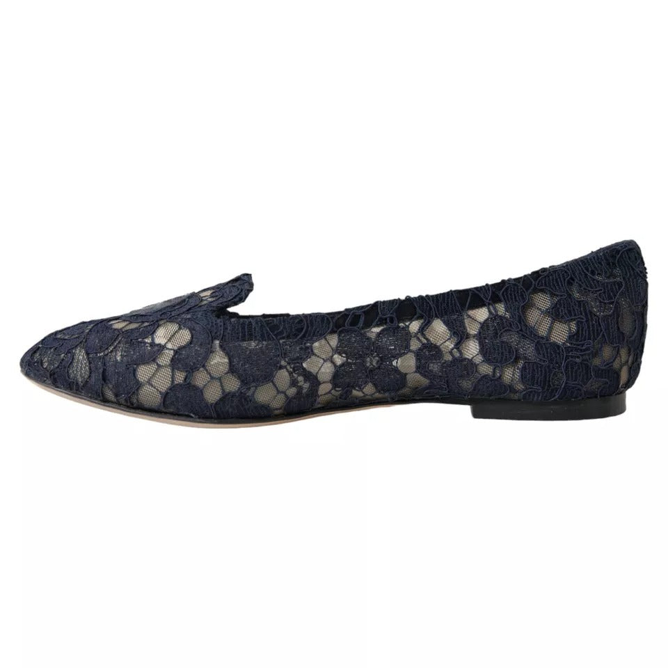 Dolce &amp; Gabbana tummansininen Taormina Lace Slip On Flats -kengät