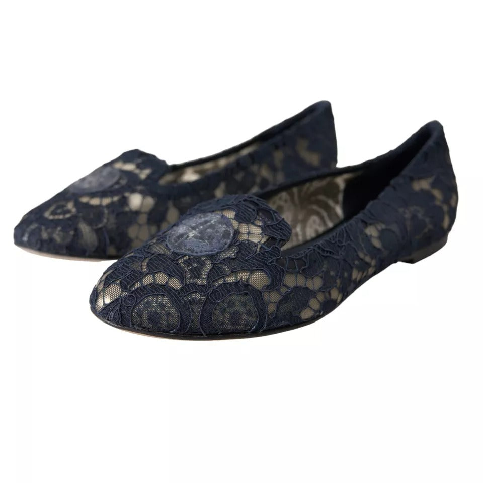 Dolce &amp; Gabbana tummansininen Taormina Lace Slip On Flats -kengät