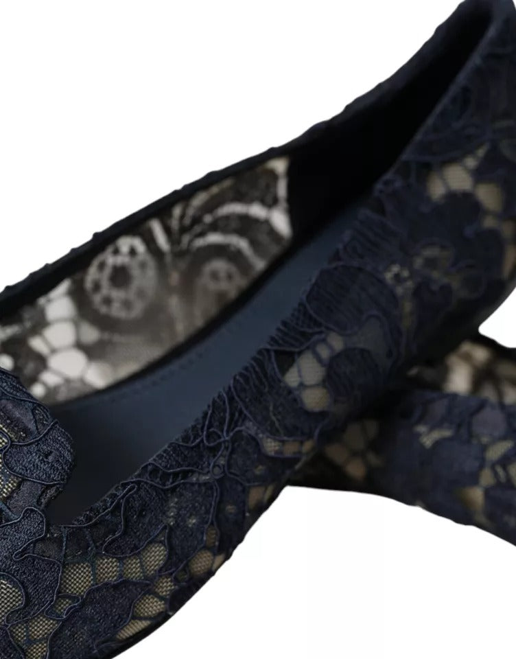 Dolce &amp; Gabbana tummansininen Taormina Lace Slip On Flats -kengät