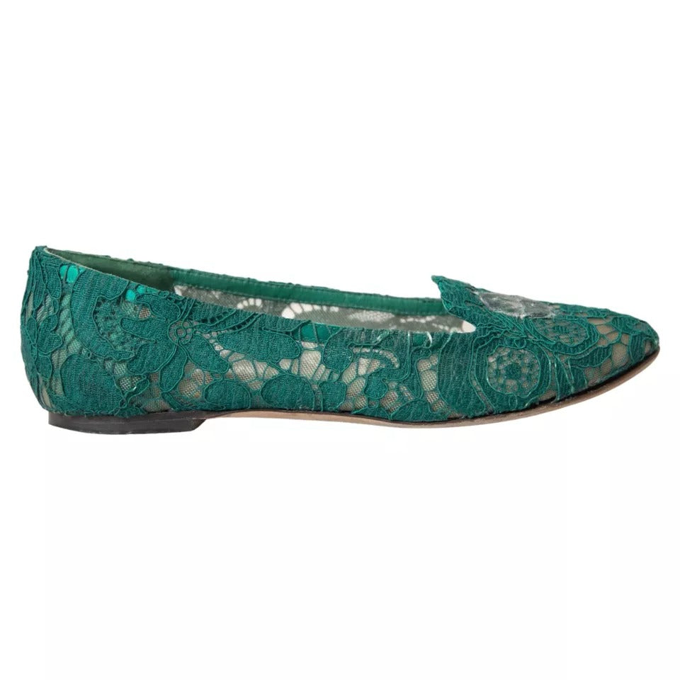 Dolce &amp; Gabbana Green Taormina Lace Slip On Flats Shoes