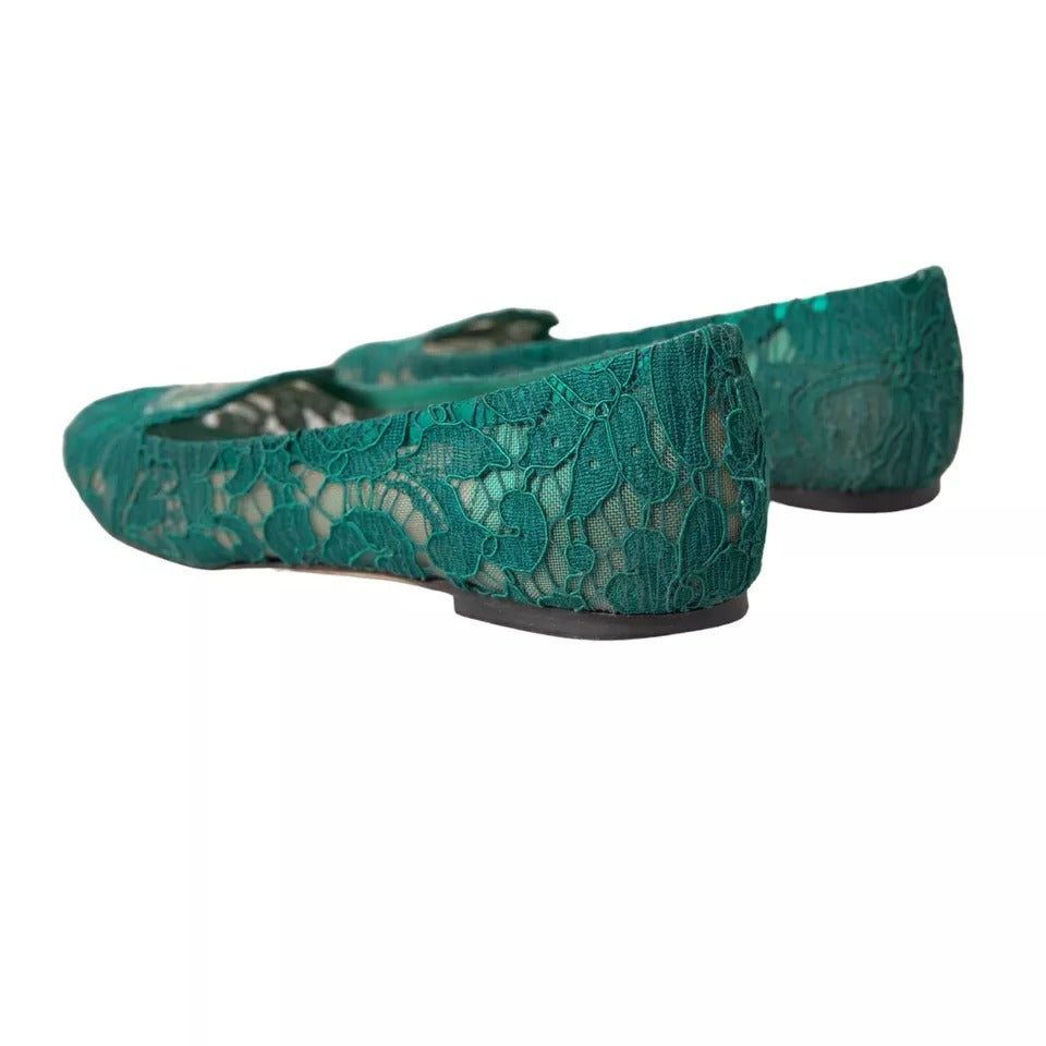 Dolce &amp; Gabbana Green Taormina Lace Slip On Flats Shoes