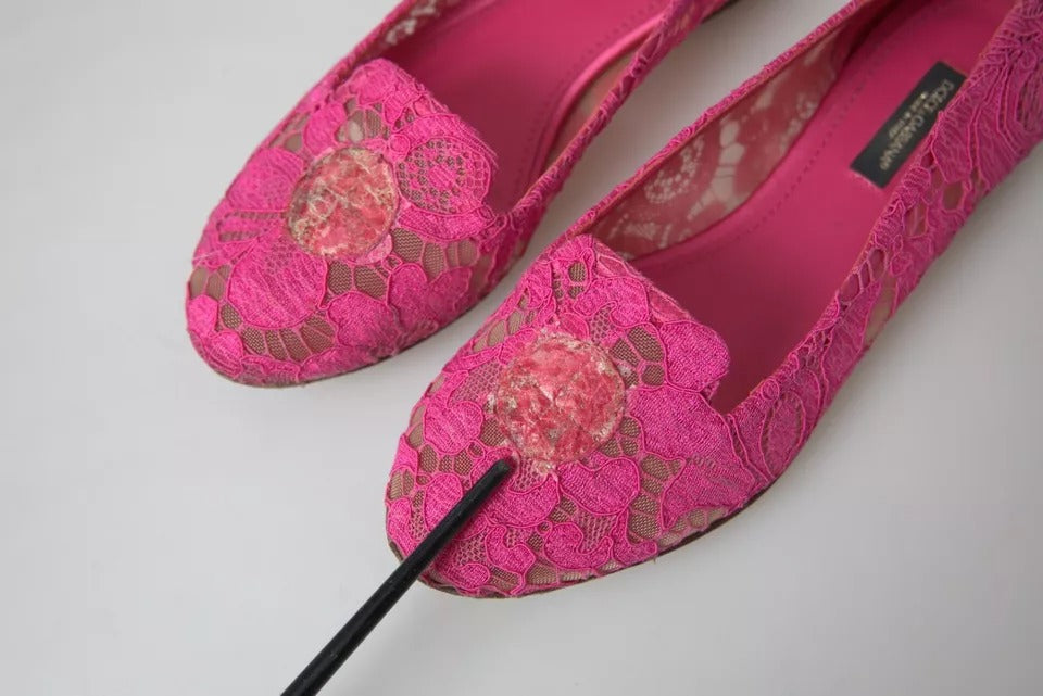 Dolce &amp; Gabbana Pink Taormina Lace Slip On Flats -kengät