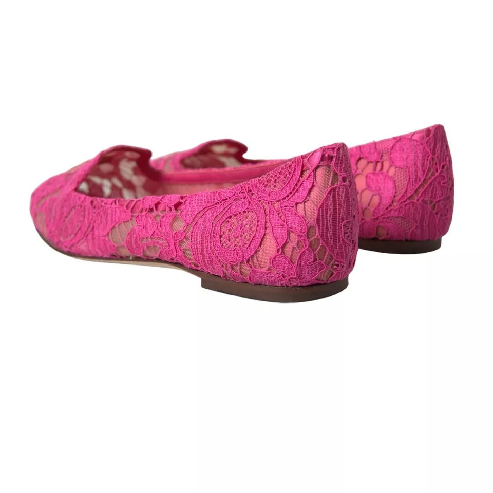 Dolce &amp; Gabbana Pink Taormina Lace Slip On Flats -kengät