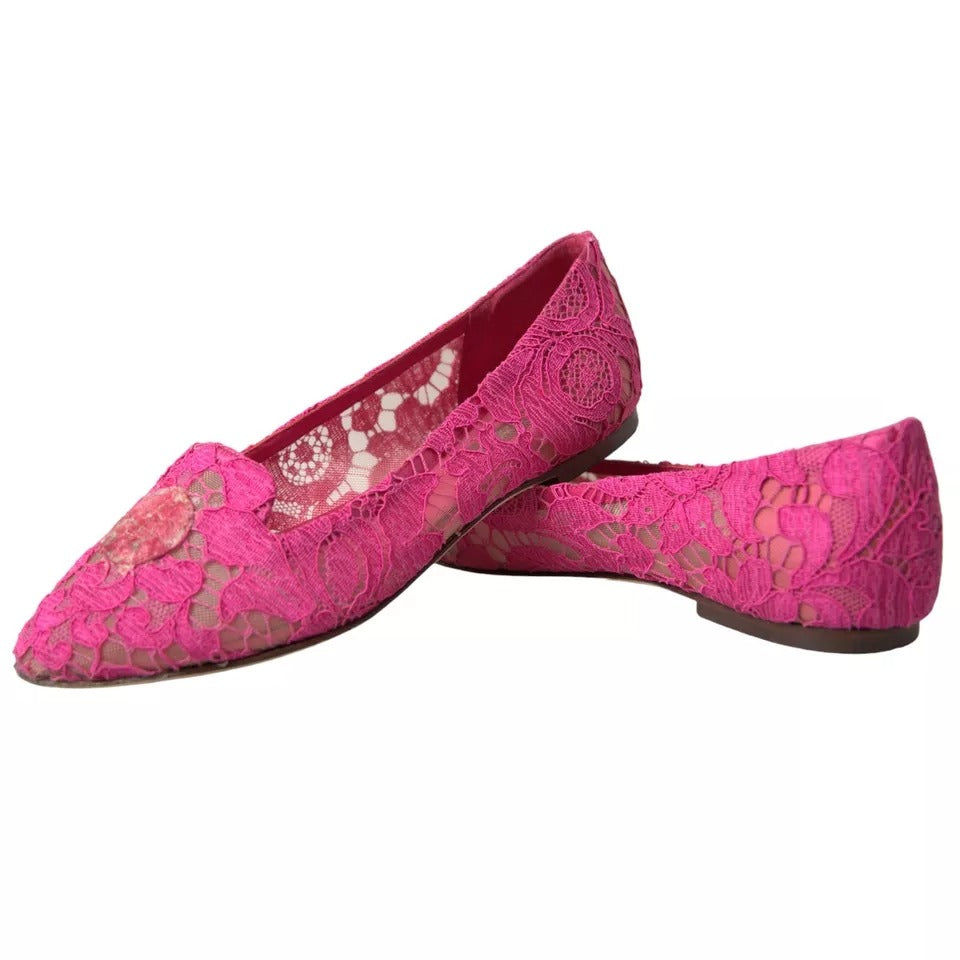 Dolce &amp; Gabbana Pink Taormina Lace Slip On Flats -kengät