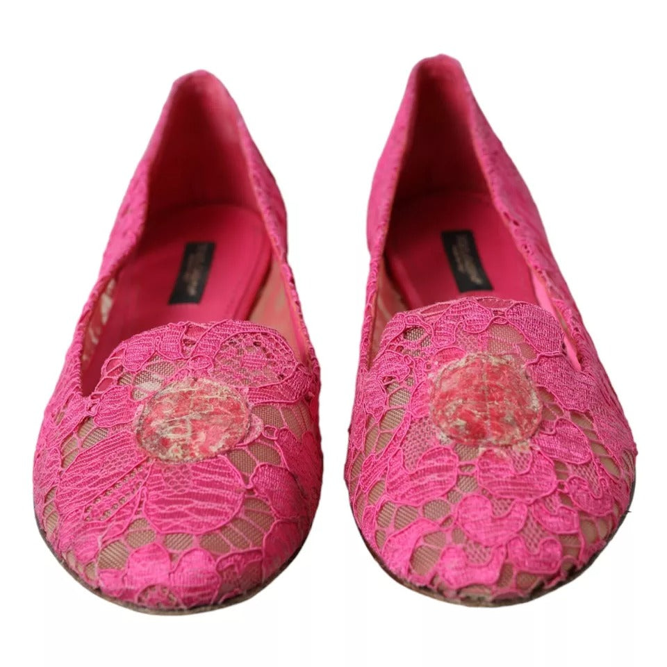 Dolce &amp; Gabbana Pink Taormina Lace Slip On Flats -kengät