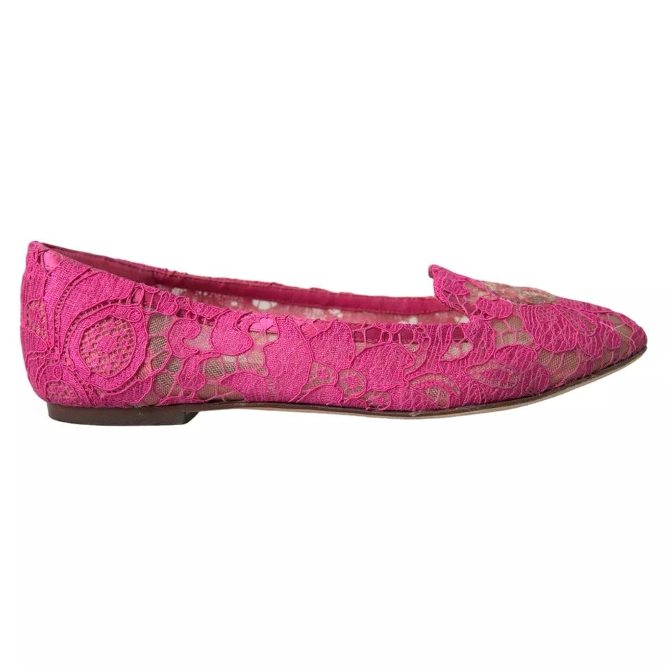 Dolce &amp; Gabbana Pink Taormina Lace Slip On Flats -kengät