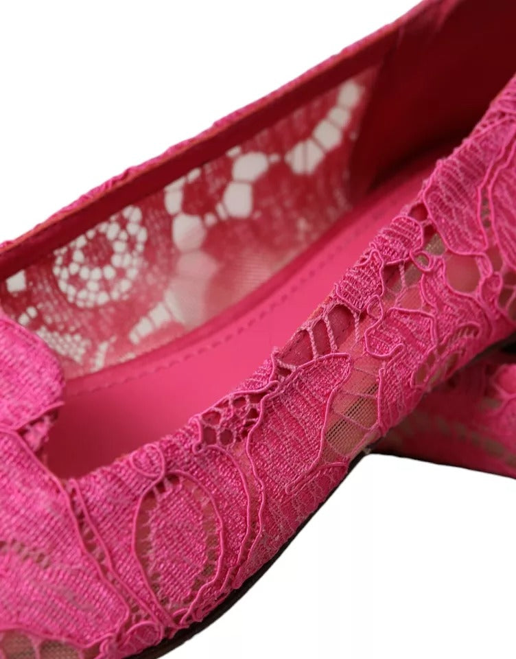 Dolce &amp; Gabbana Pink Taormina Lace Slip On Flats -kengät