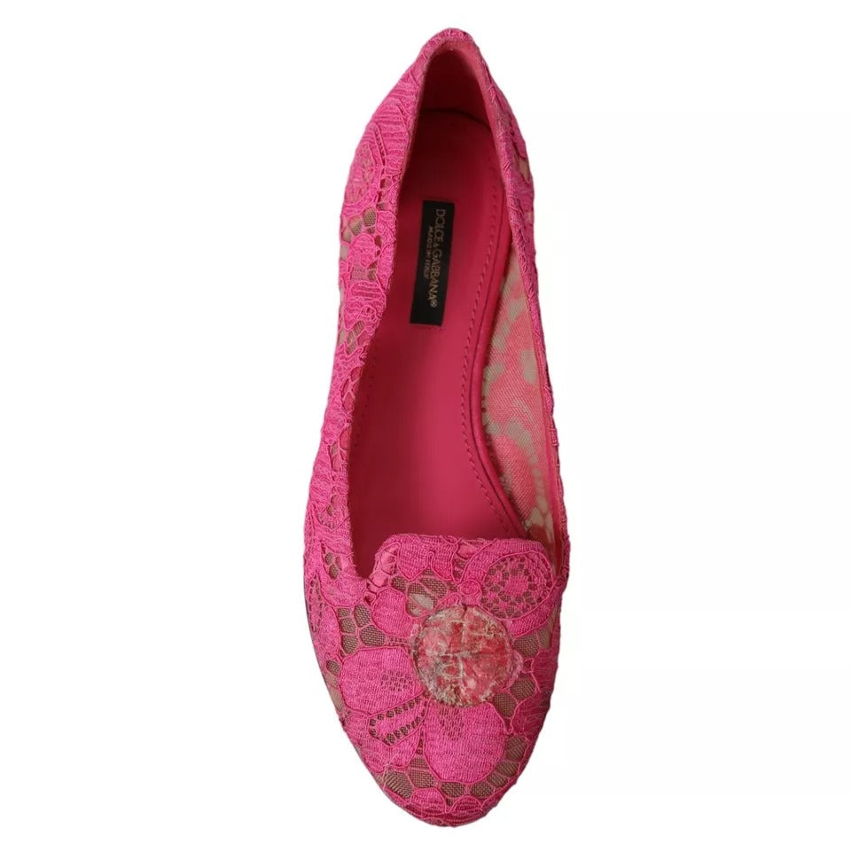 Dolce &amp; Gabbana Pink Taormina Lace Slip On Flats -kengät