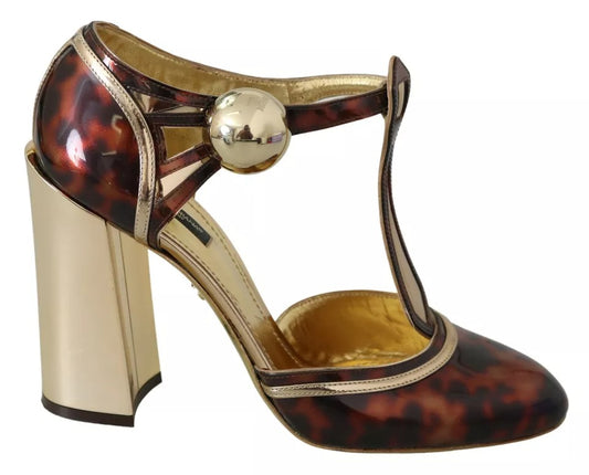 Dolce &amp; Gabbana Gold Leopard T-strap Pumps Sandals Shoes