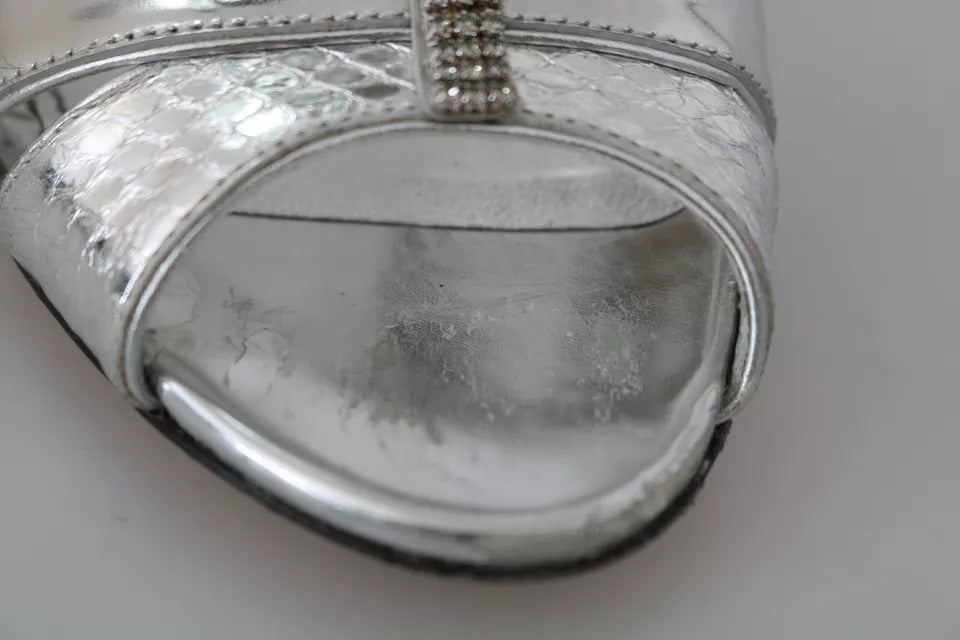 Dolce &amp; Gabbana Silver Crystals T-Strap Sandaalit nahkakengät