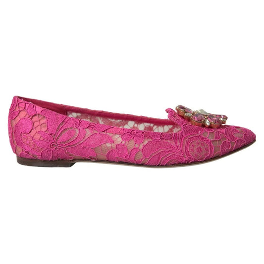 Dolce &amp; Gabbana Pink Lace Crystal Ballet Loafers -kengät