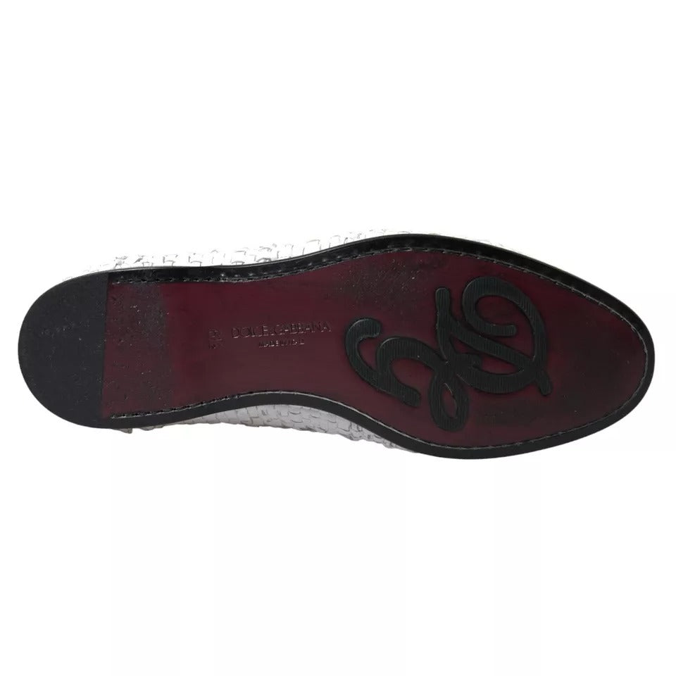 Dolce & Gabbana Weißes gewebtes Leder Männer Slip On Loafers Schuhe