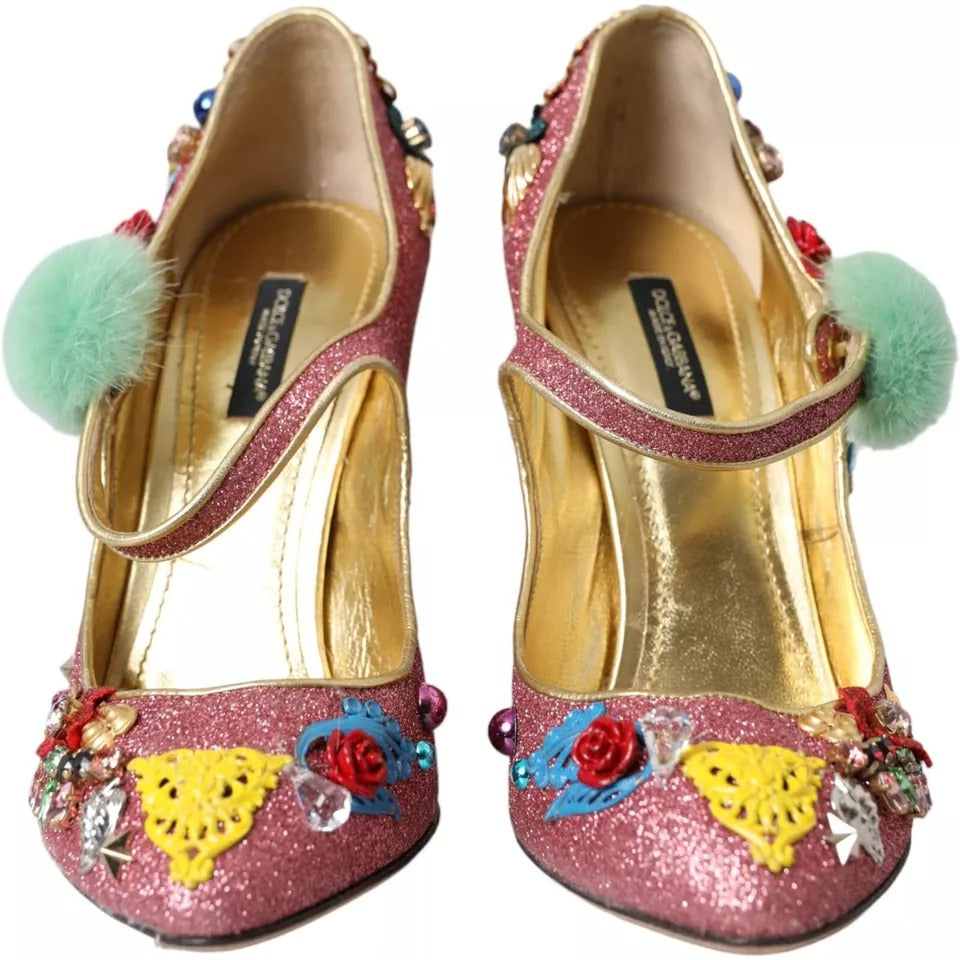 Dolce &amp; Gabbana vaaleanpunaiset koristellut turkis Mary Jane Pumps -kengät