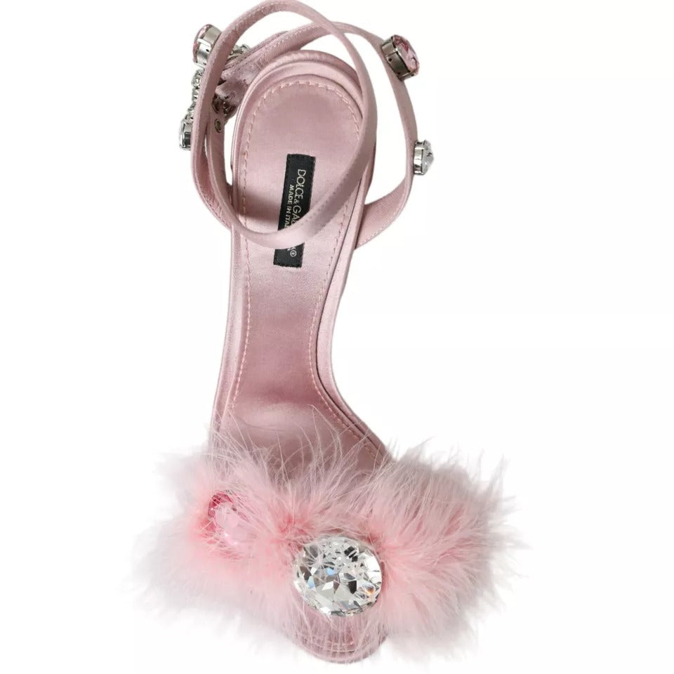 Dolce &amp; Gabbana Pink Türkiye Feather Embellished Sandals Shoes