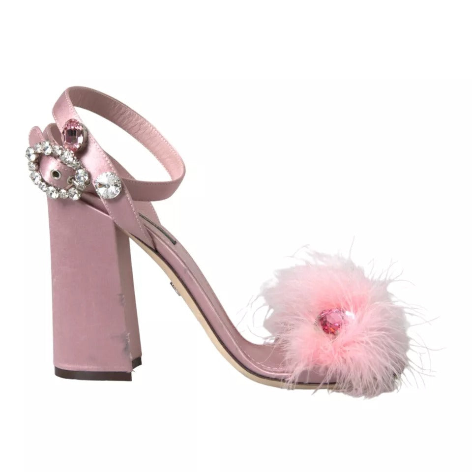 Dolce &amp; Gabbana Pink Türkiye Feather Embellished Sandals Shoes