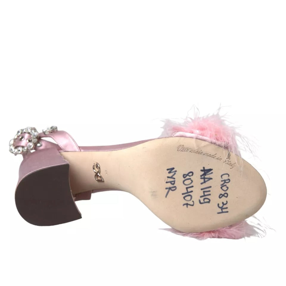 Dolce &amp; Gabbana Pink Türkiye Feather Embellished Sandals Shoes