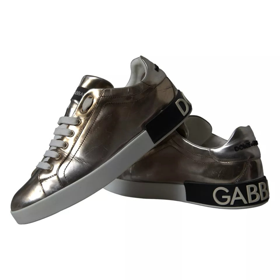 Dolce &amp; Gabbana Bronze Leather Logo Sneaker Portofino Shoes