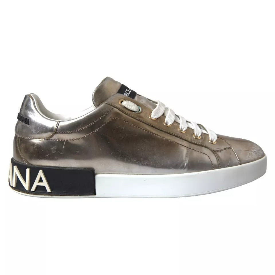 Dolce &amp; Gabbana Bronze Leather Logo Sneaker Portofino Shoes