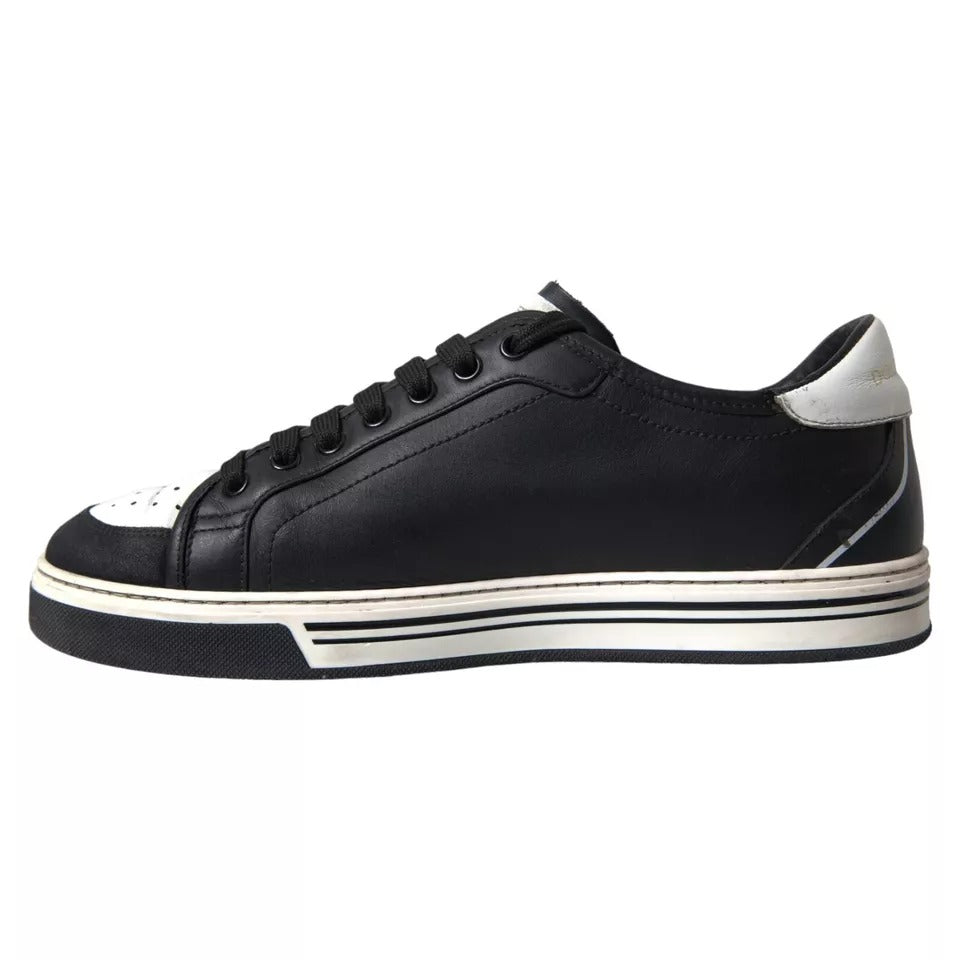 Dolce &amp; Gabbana Black Leather Crown Milano Men Sneakers Shoes