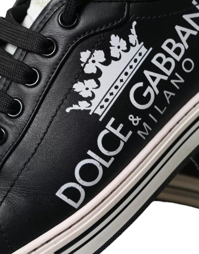 Dolce &amp; Gabbana Black Leather Crown Milano Men Sneakers Shoes