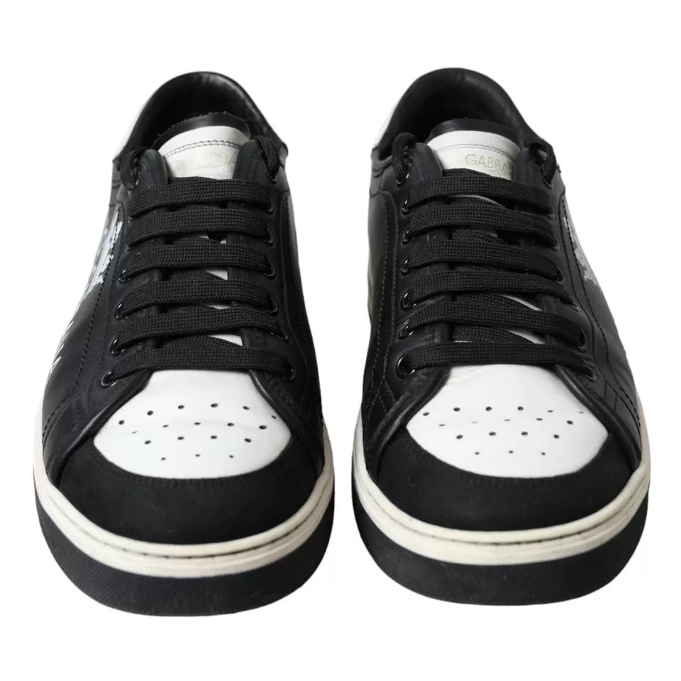 Dolce &amp; Gabbana Black Leather Crown Milano Men Sneakers Shoes